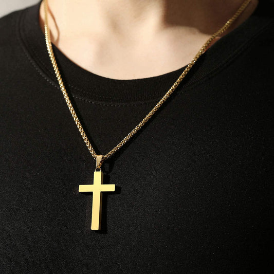 Cross Necklace for Men Boys Kid Son Male Dad Husband Boyfriend Stainless Steel Cross Pendant Chain Stuff Accessories,Catholic Christian Religious Jewelry Gifts for Him Men Boys Gold 24 Inch