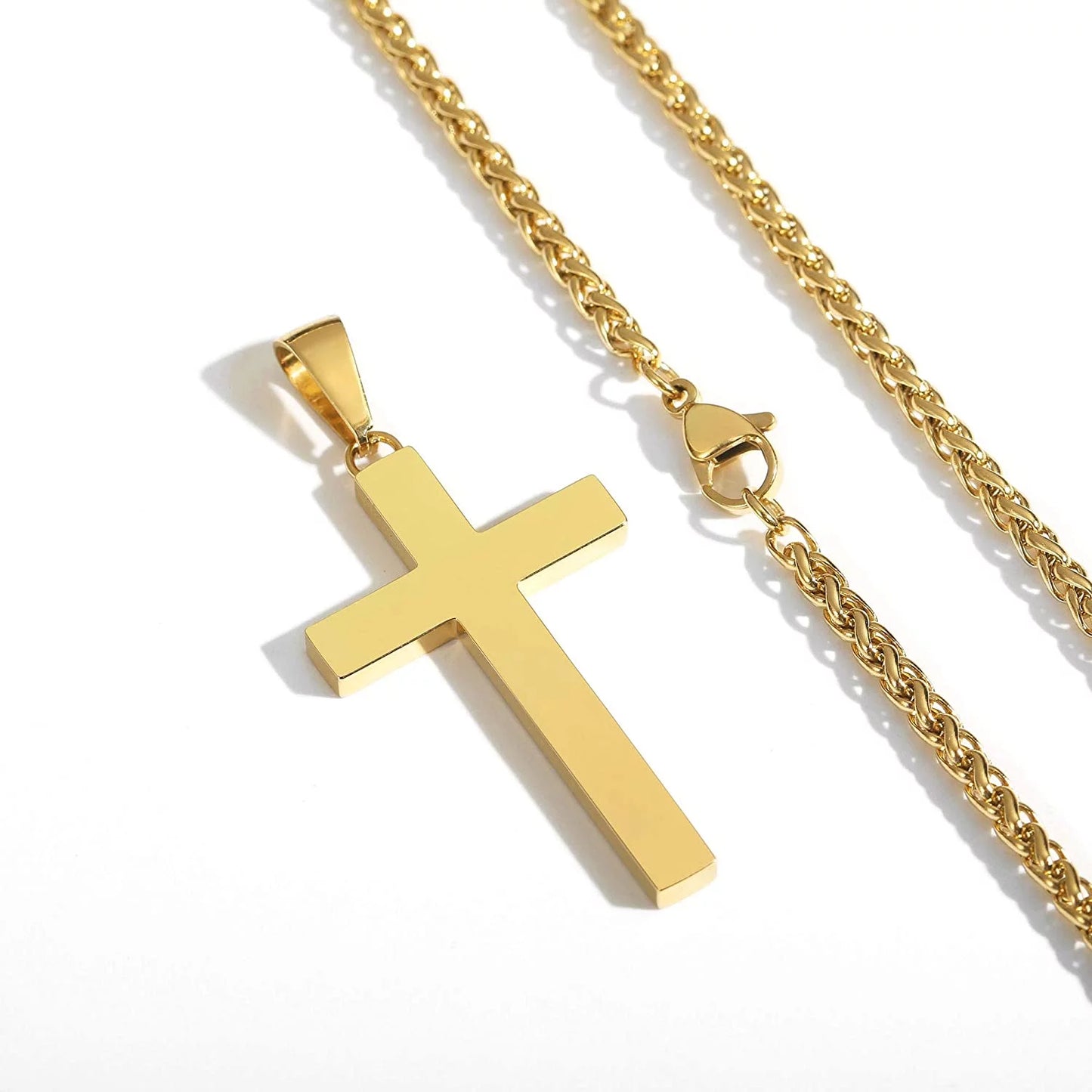 Cross Necklace for Men Boys Kid Son Male Dad Husband Boyfriend Stainless Steel Cross Pendant Chain Stuff Accessories,Catholic Christian Religious Jewelry Gifts for Him Men Boys Gold 24 Inch
