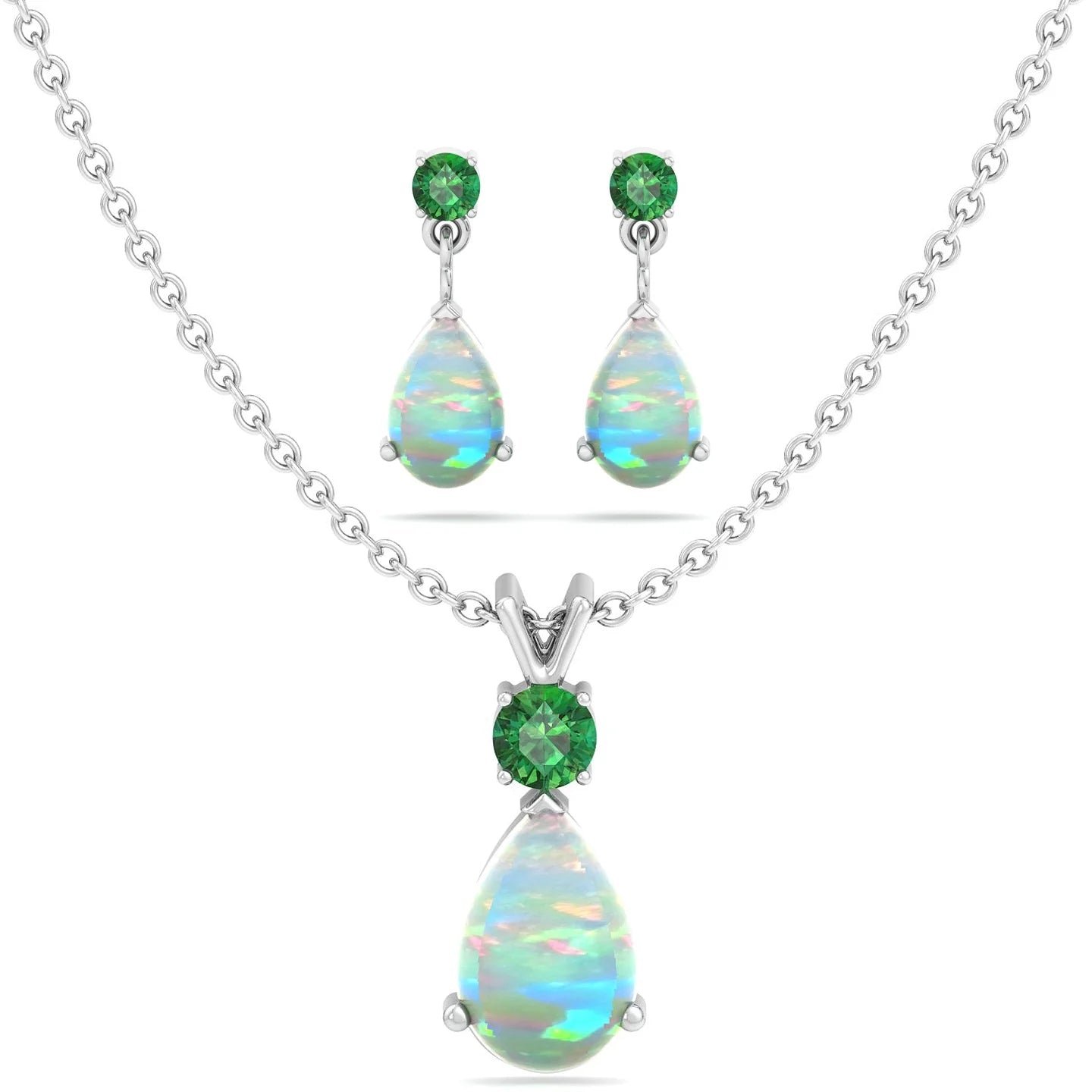 Jewelry Set for Women, Natural Pear Shaped 7X5Mm Amethyst and 3Mm Natural White Topaz Pendant Necklace and Matching Pear Shaped Amethyst and White Topaz Stud Earrings
